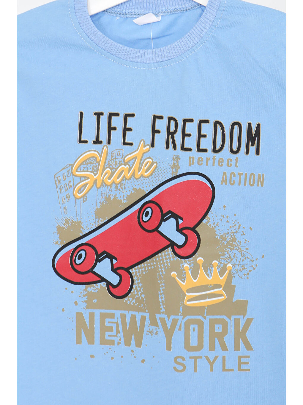 Erkek Çocuk Mavi Baskılı Kısa Kollu T-Şhirt - 27383-1