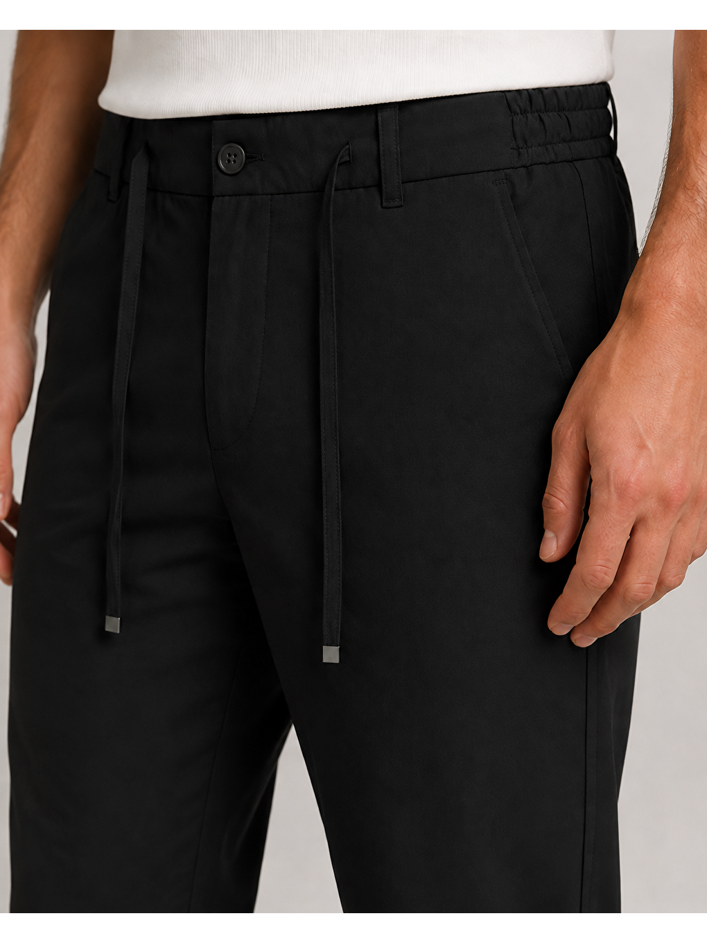 Erkek Beli Lastikli Comfort Fit Pantolon Siyah 0170ddngr-4