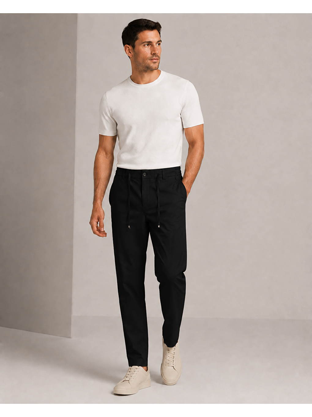 Erkek Beli Lastikli Comfort Fit Pantolon Siyah 0170ddngr-5