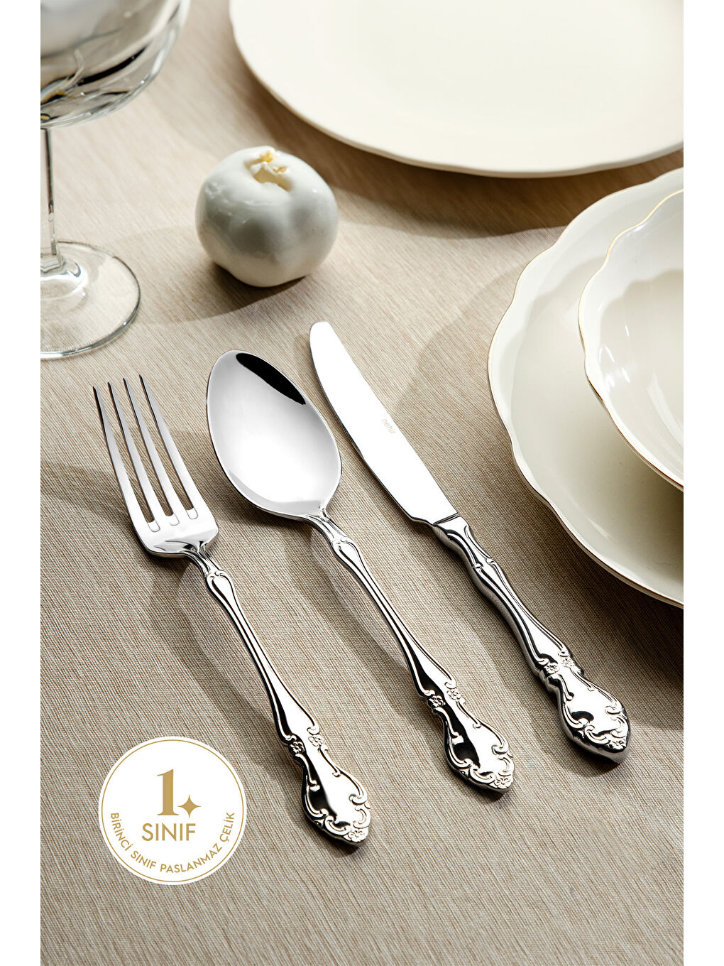 Gri Adriana Sade 12 Kişilik 84 Parça Kutulu Çatal Kaşık Bıçak Takımı-3