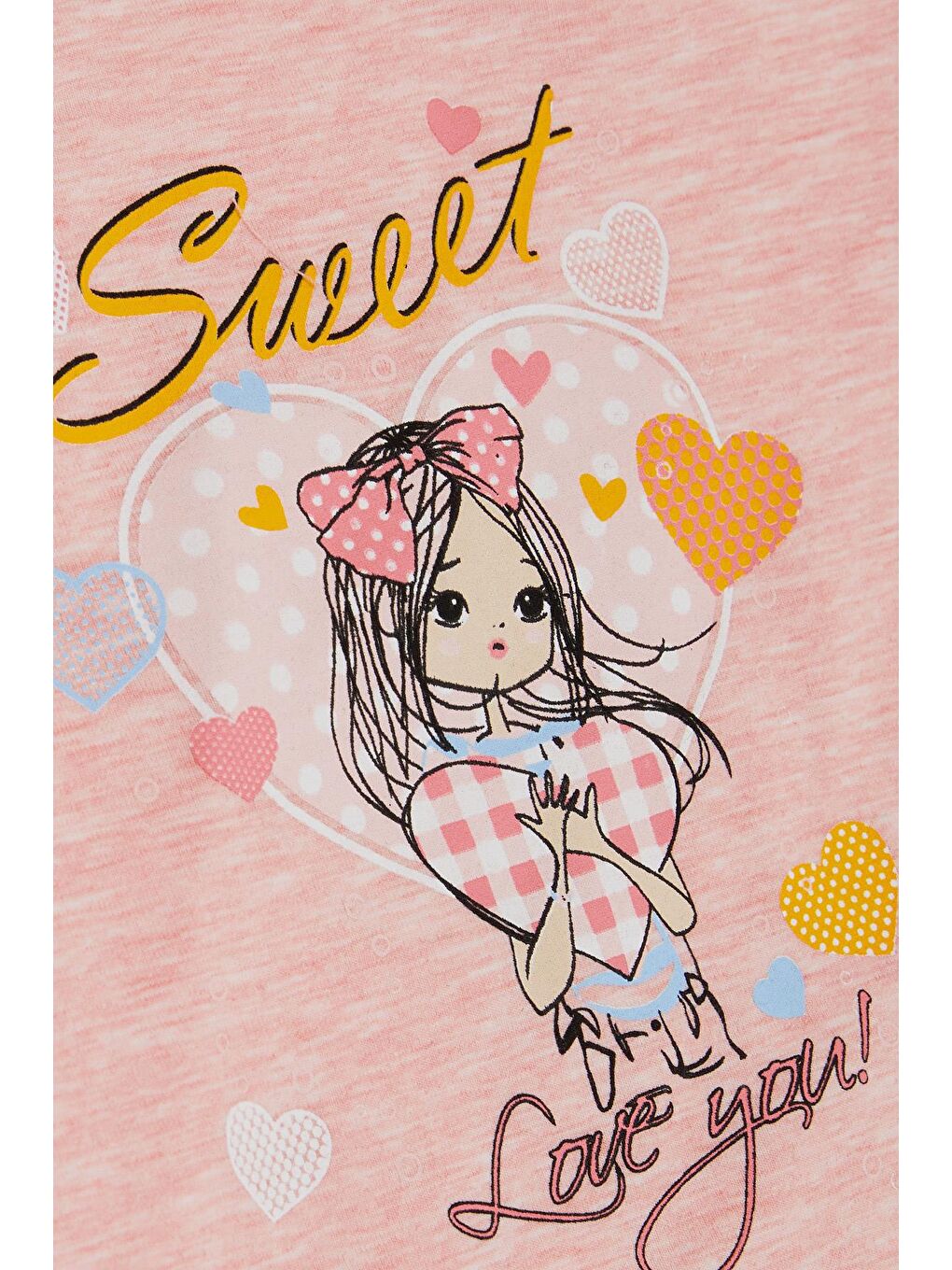 Pembe Kız Çocuk Taytlı Takım Sevimli Kız Baskılı Kalpli Somon Melanj (2-6 Yaş)-5