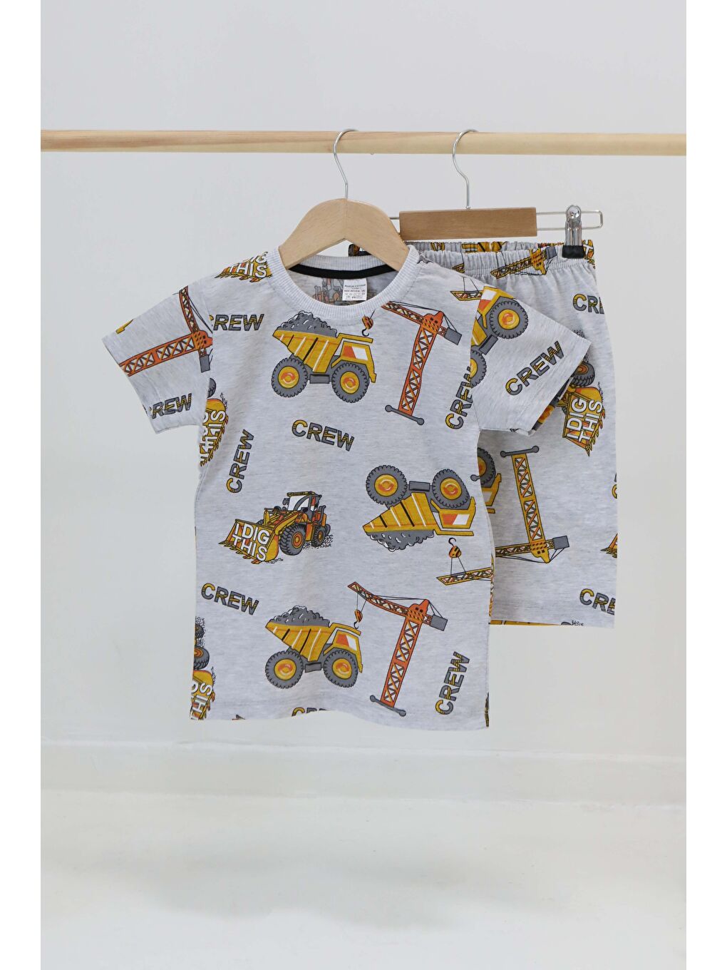 Erkek Çocuk Gri Baskılı Şortlu Takım - 27326-2