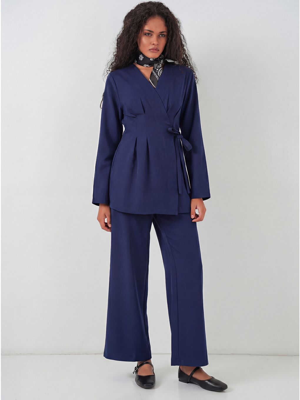 Kadın Kimono Pantolon Kumaş Takım 30054 - Lacivert