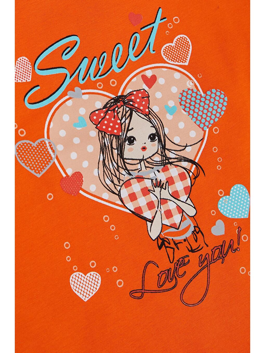 Kız Bebek Taytlı Takım Sevimli Kız Baskılı Kalpli Turuncu (2 Yaş)-5