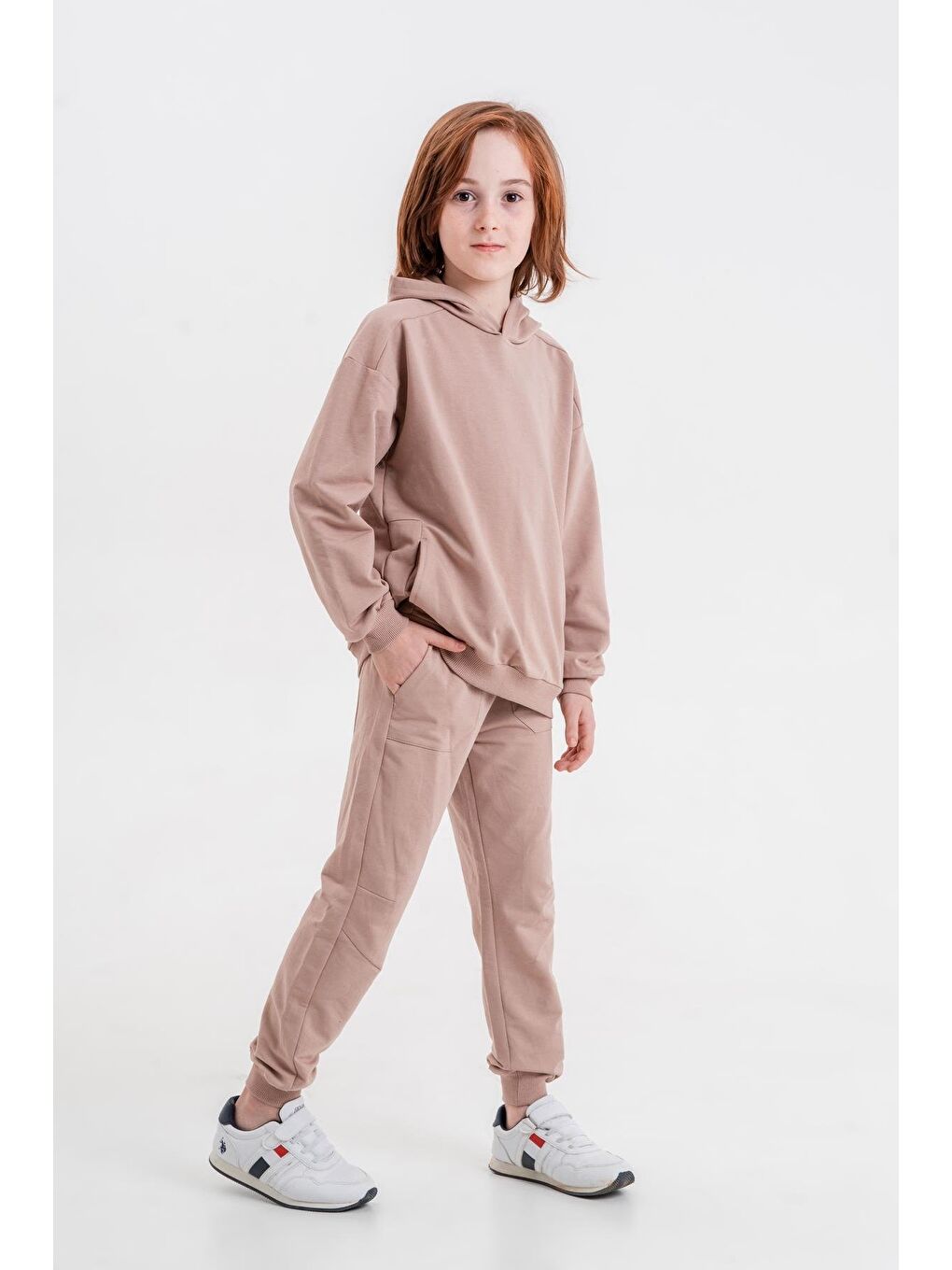 Mışıl Kids Pembe Basic Kapüşonlu Sweatshirt Eşofman Takımı - 1