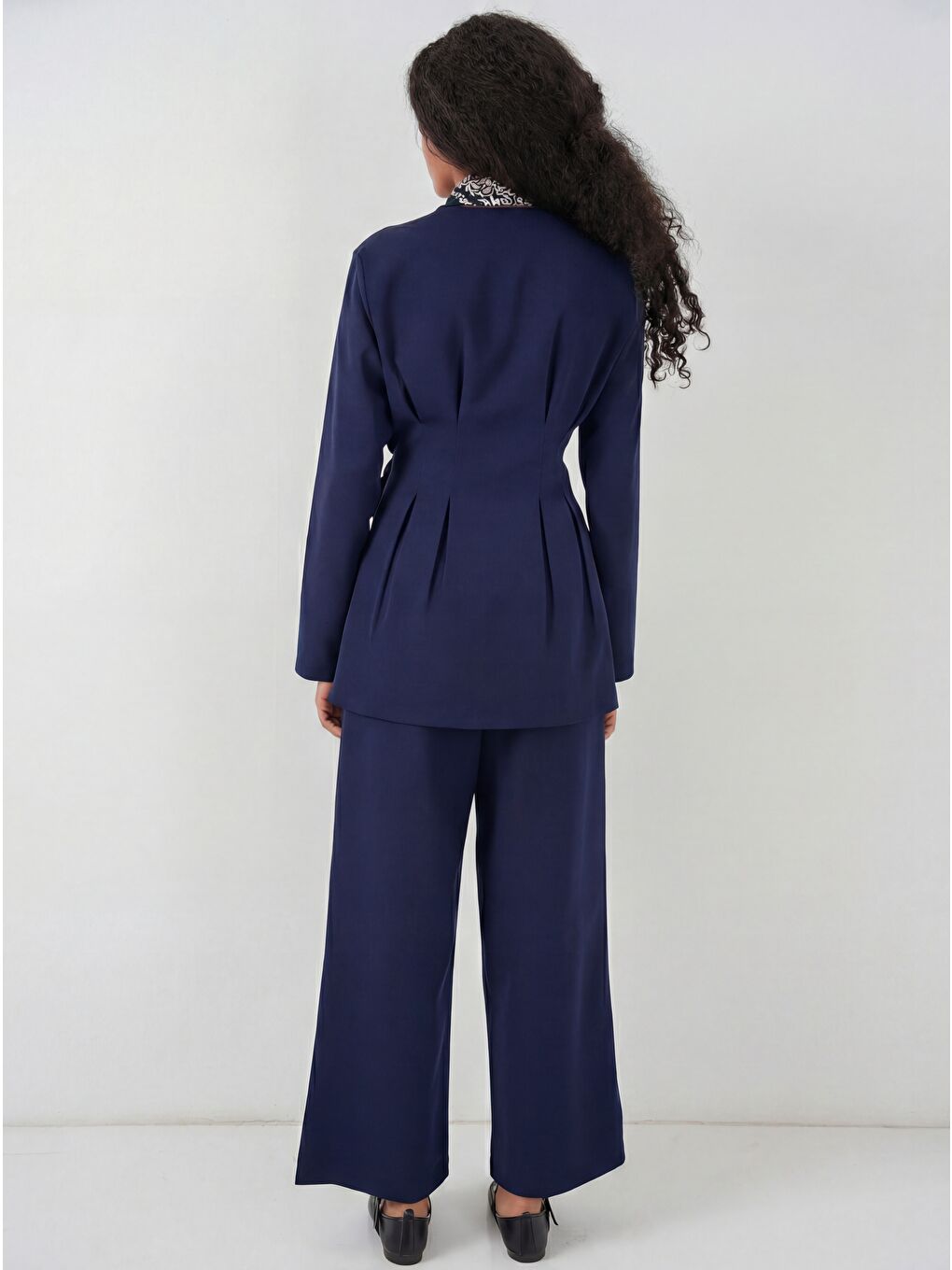 Kadın Kimono Pantolon Kumaş Takım 30054 - Lacivert-2