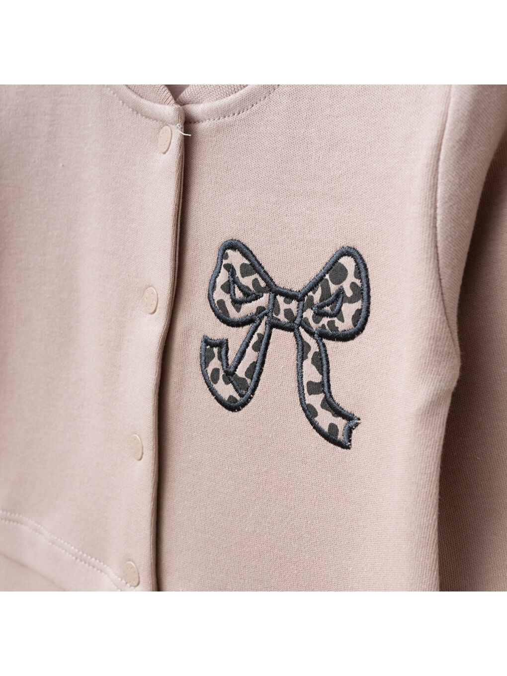 Bej Kız Bebek Çıtçıtlı Fiyonk Nakişli %100 Pamuk Tulum 0 Ay 6 Ay-1