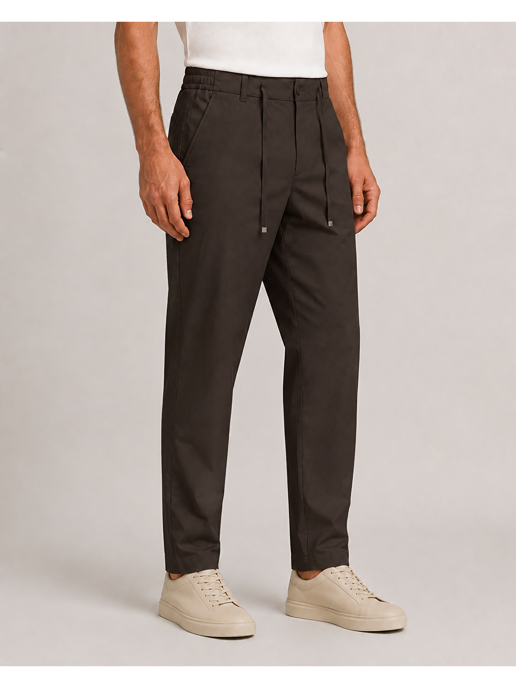 Erkek Beli Lastikli Comfort Fit Pantolon Kahverengi 0170ddngr-1
