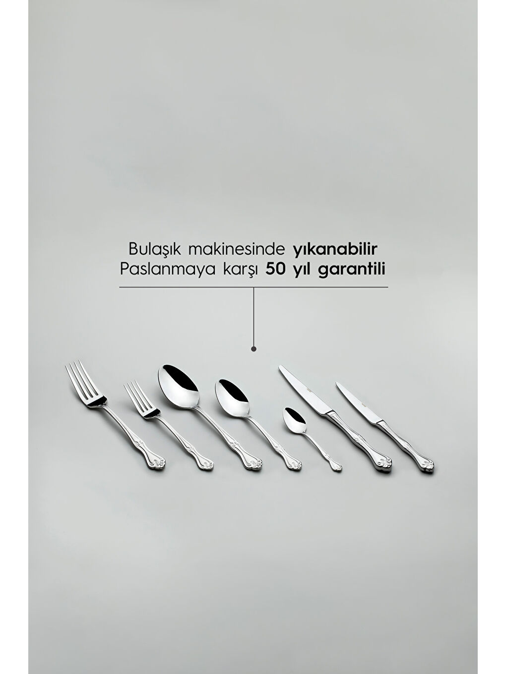 Gri Lalezar Sade 12 Kişilik 84 Parça Kutulu Çatal Kaşık Bıçak Takımı-3