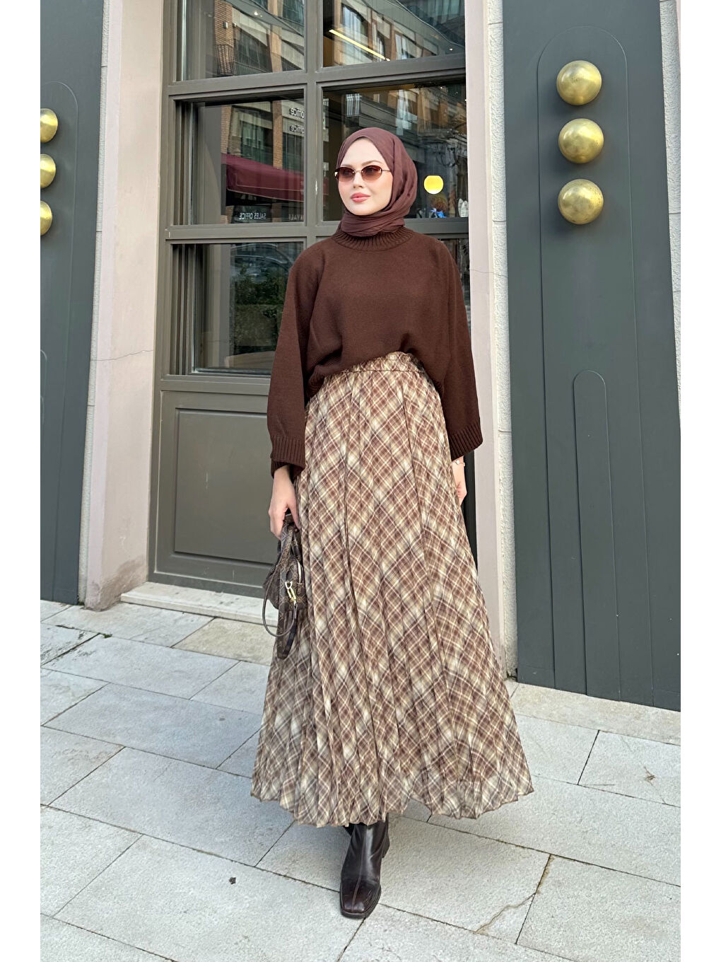 Kadın Dikiş Detay Etnik Desen Beli Lastikli Şifon Etek Yağ Yeşil-1