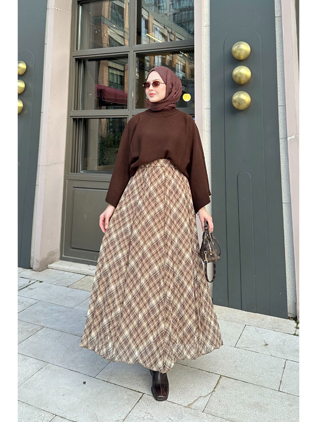 Kadın Dikiş Detay Etnik Desen Beli Lastikli Şifon Etek Yağ Yeşil-2