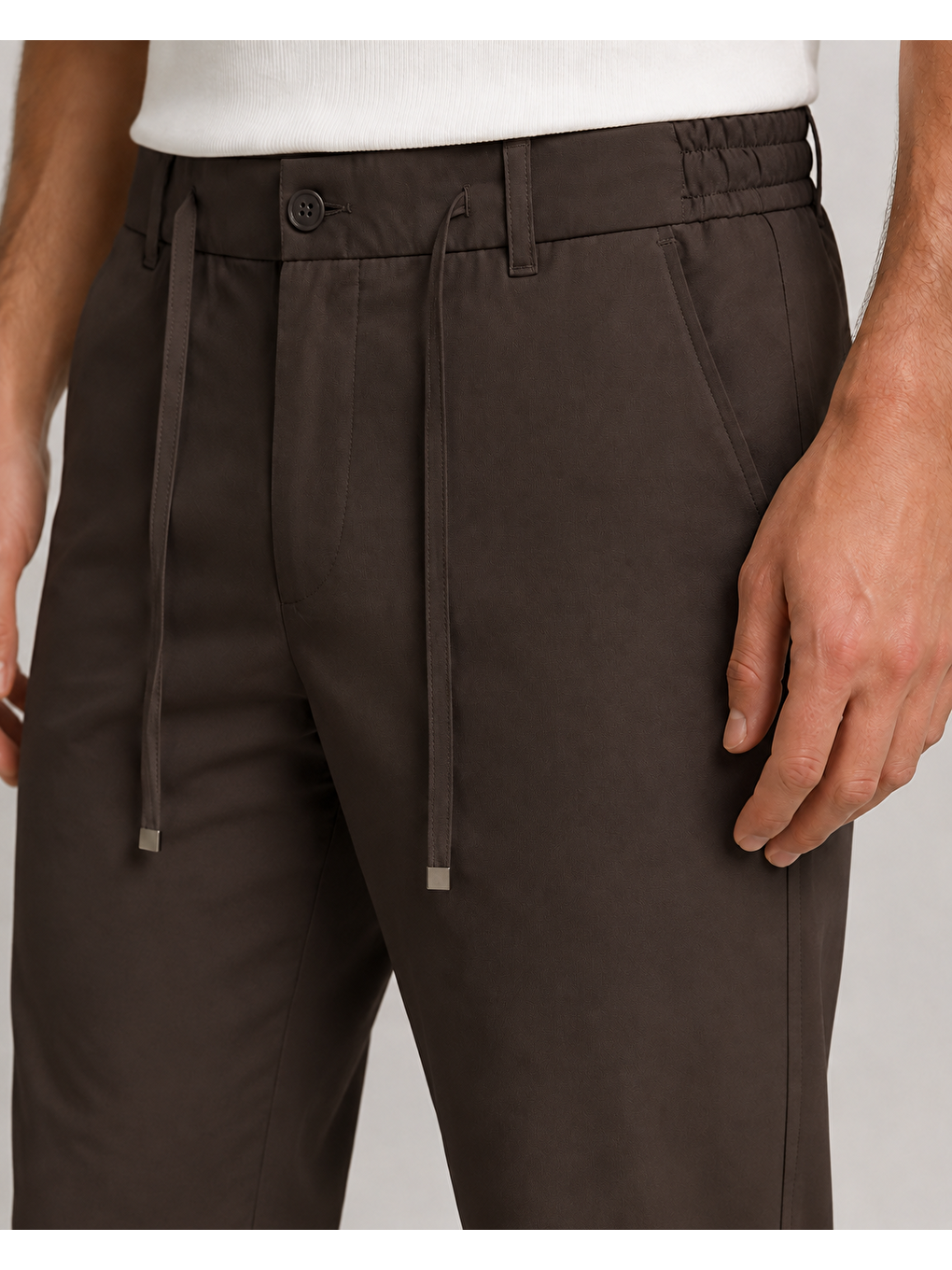 Erkek Beli Lastikli Comfort Fit Pantolon Kahverengi 0170ddngr-4