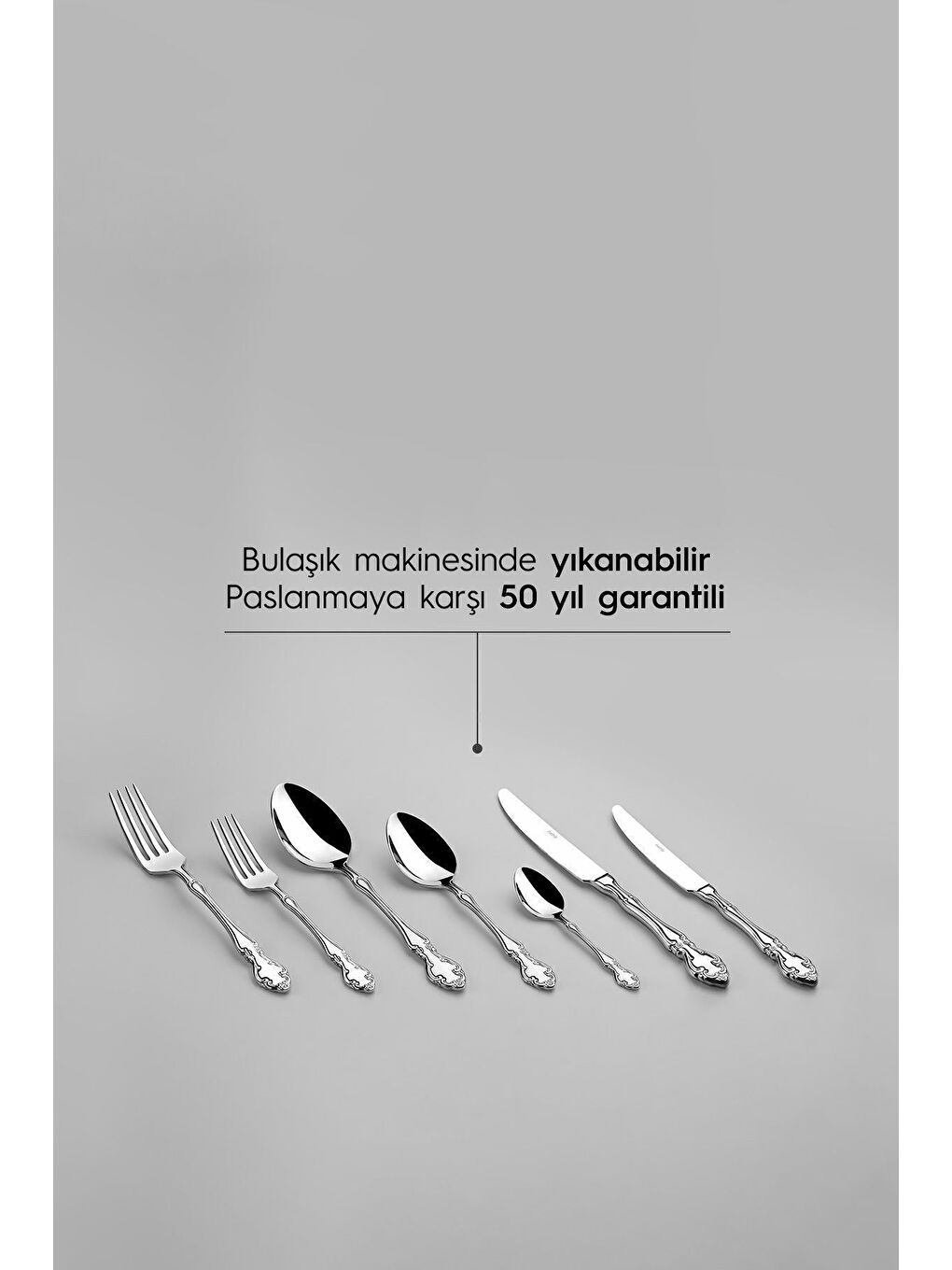 Gri Adriana Sade 12 Kişilik 84 Parça Deri Kutulu Çatal Kaşık Bıçak Takımı-3