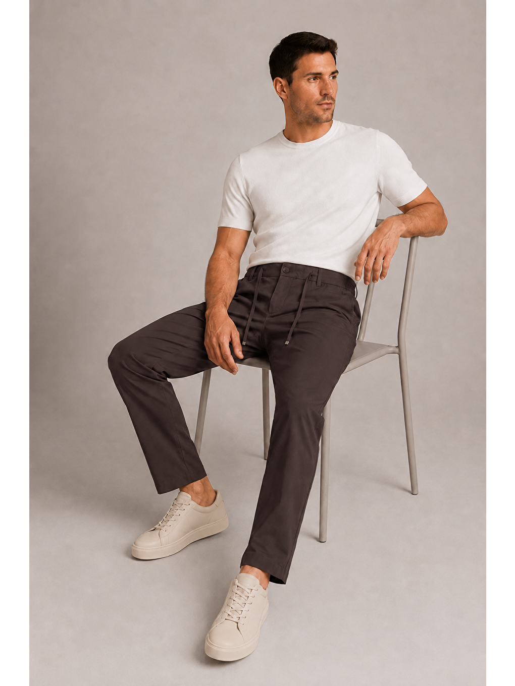 Erkek Beli Lastikli Comfort Fit Pantolon Kahverengi 0170ddngr-5