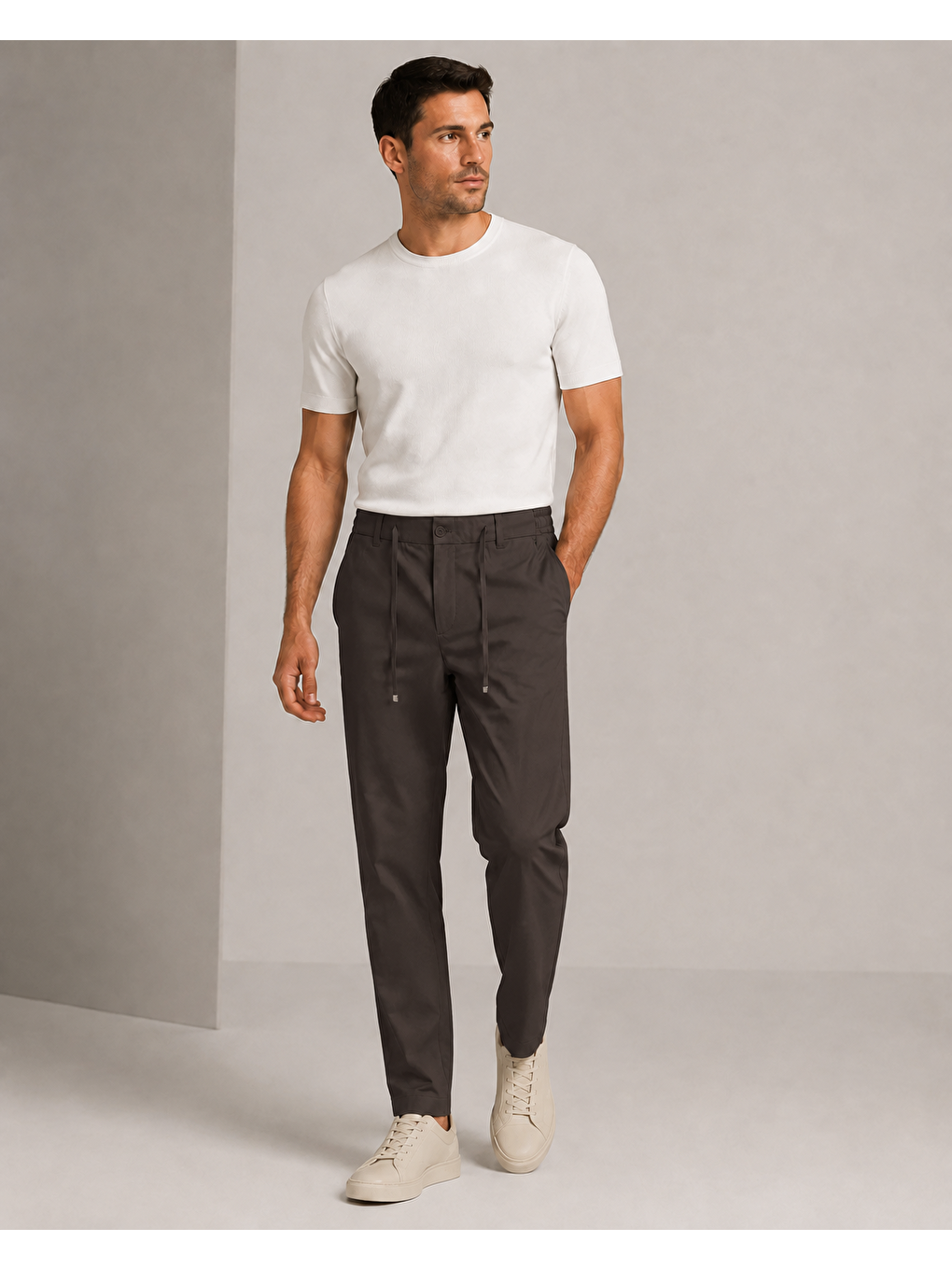 Erkek Beli Lastikli Comfort Fit Pantolon Kahverengi 0170ddngr-6