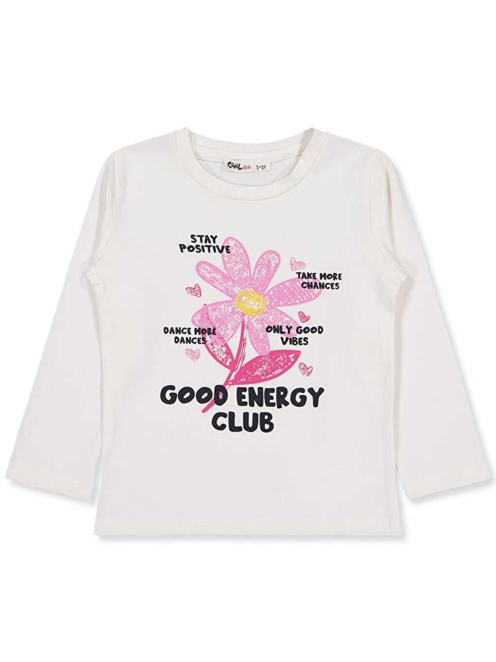 Girls Good Energy Clup Baskılı 2-5 Yaş Sweatshirt - Ekru 4-5 Yaş