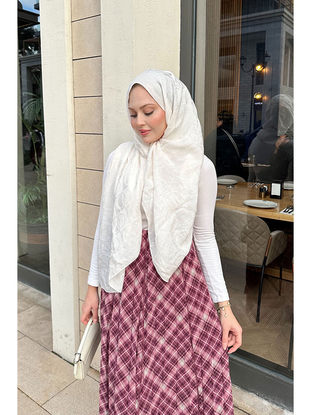 Kadın Dikiş Detay Etnik Desen Beli Lastikli Şifon Etek Fuşya-4