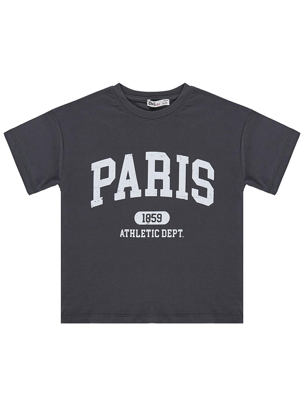 Antrasit Girls Paris Baskılı 6-9 Yaş Tişört - Gri