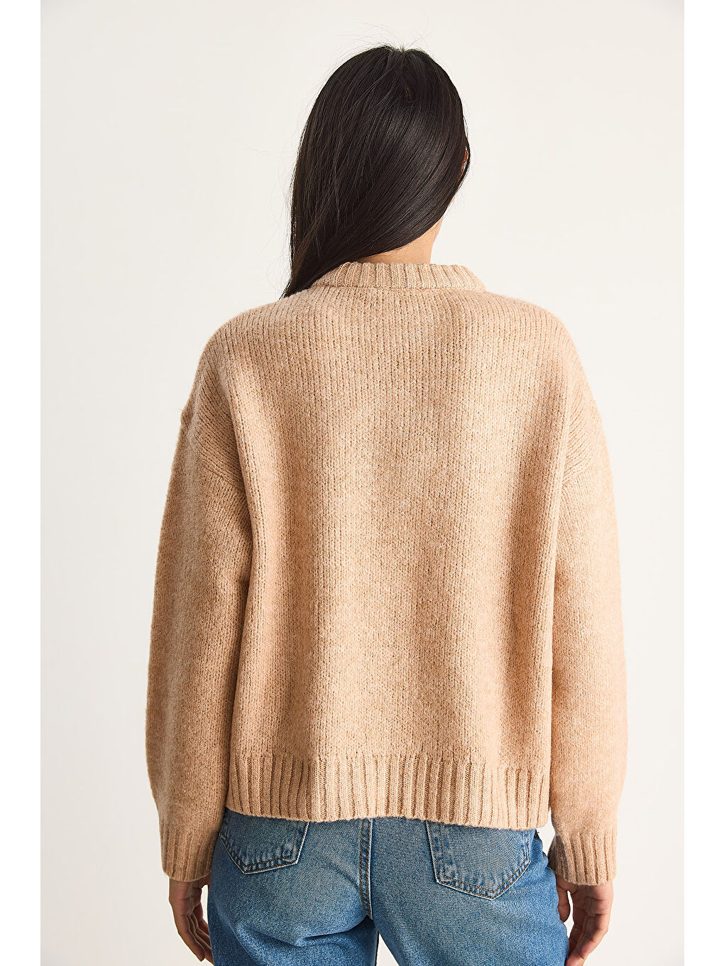 Pembe Kadın Kalp Detaylı Taş İşlemeli Triko Kazak-6