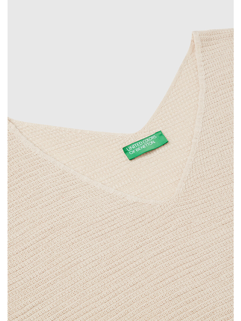 Bej Kadın Taş Rengi Pamuk ve Keten Karışımlı Çizgili Dikişsiz V Yaka Kolsuz Üst-5