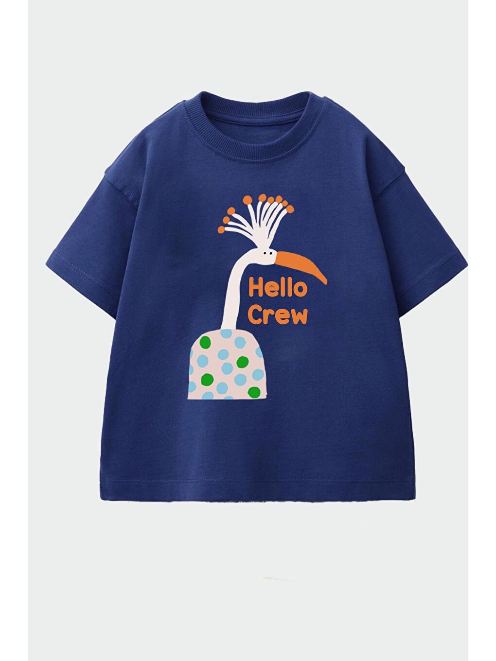 Lacivert Kız Çocuk Pamuklu Bisiklet Yaka Baskılı T-Shirt