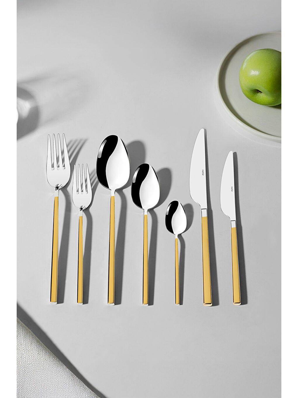 Sarı Gloria Altın Sade 12 Kişilik 84 Parça Kutulu Çatal Kaşık Bıçak Takımı-5