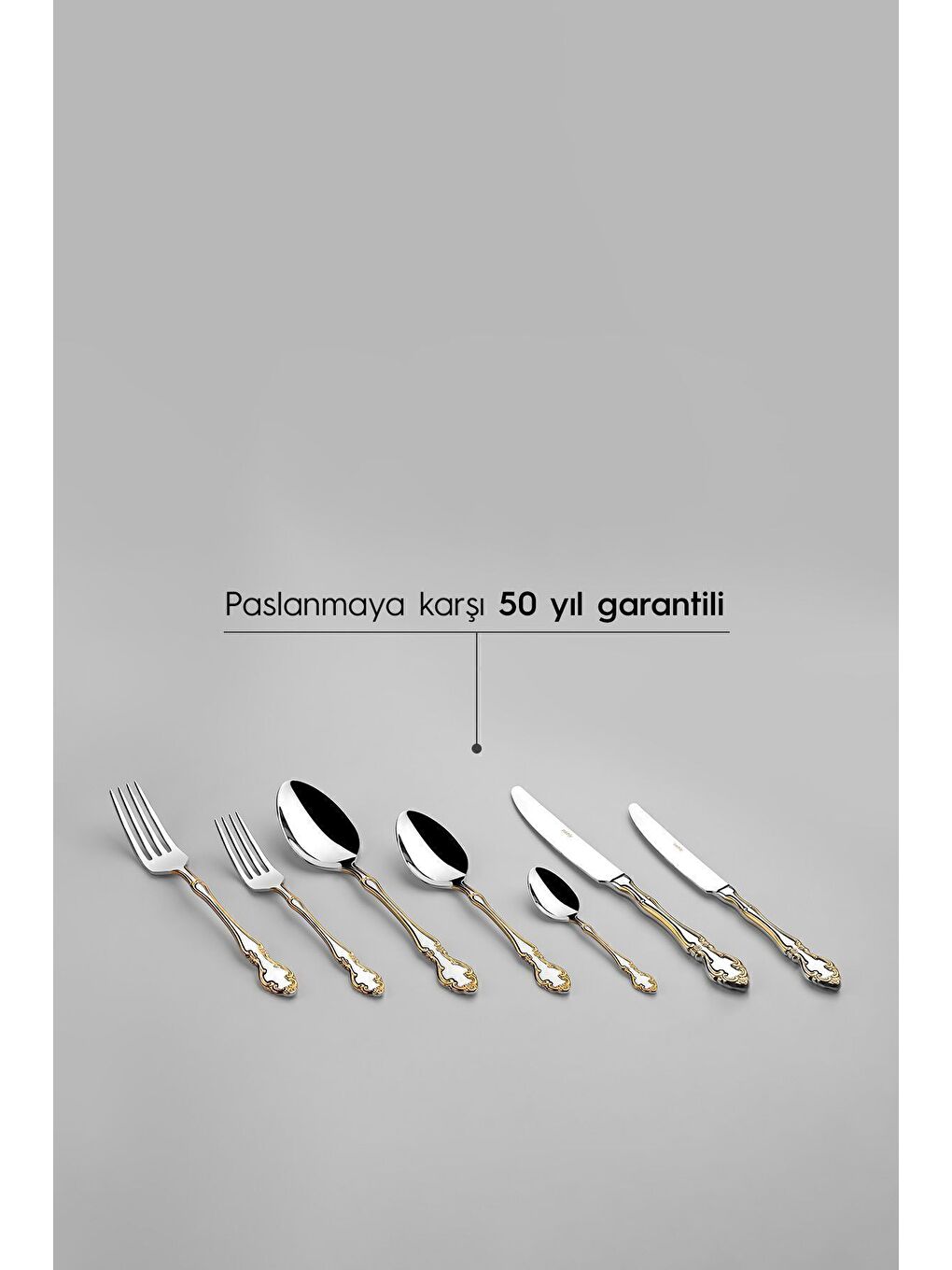 Sarı Adriana Altın Sade 12 Kişilik 84 Parça Kutulu Çatal Kaşık Bıçak Takımı-3