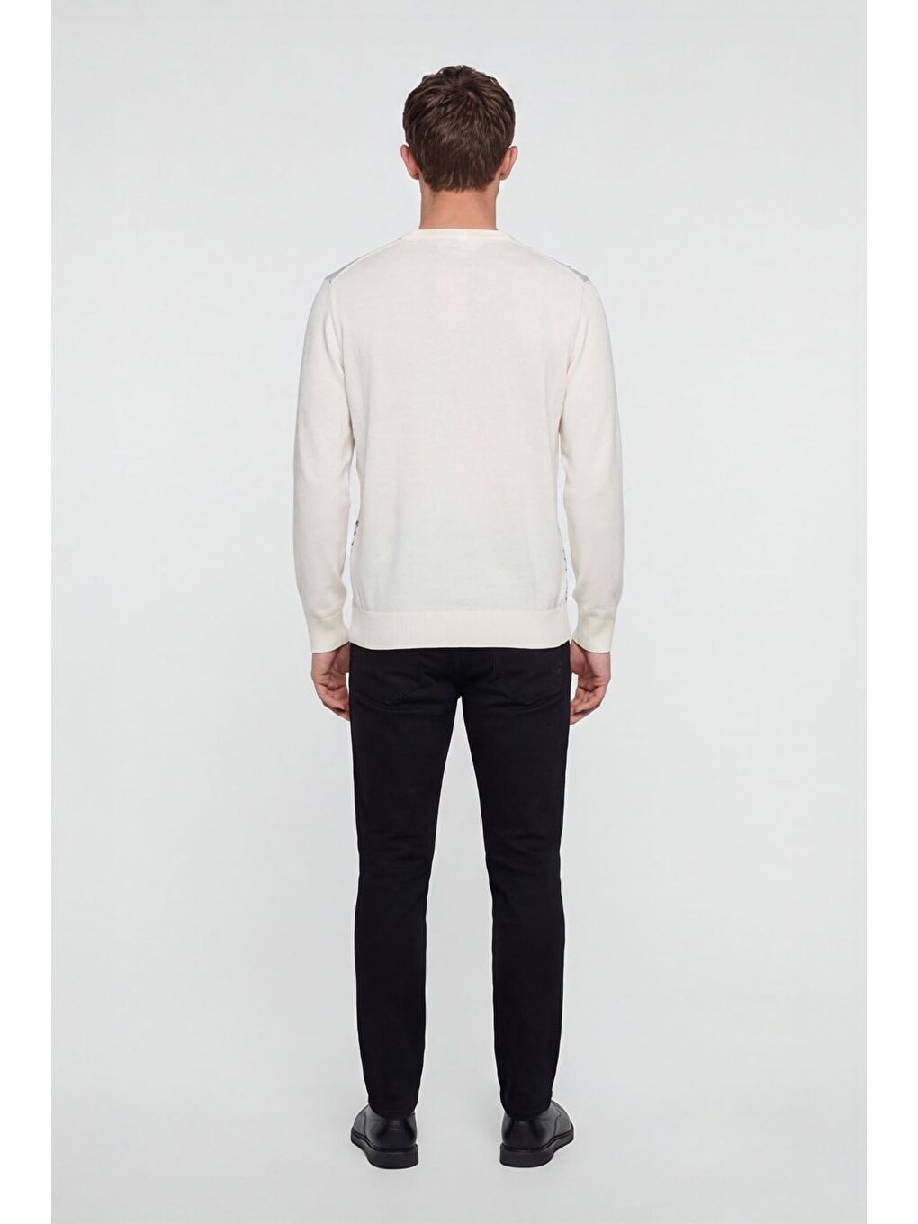 Beyaz Erkek Kemik Normal Kesim Regular Fit Yünlü Standart Boy Dokuma Triko Kazak-1