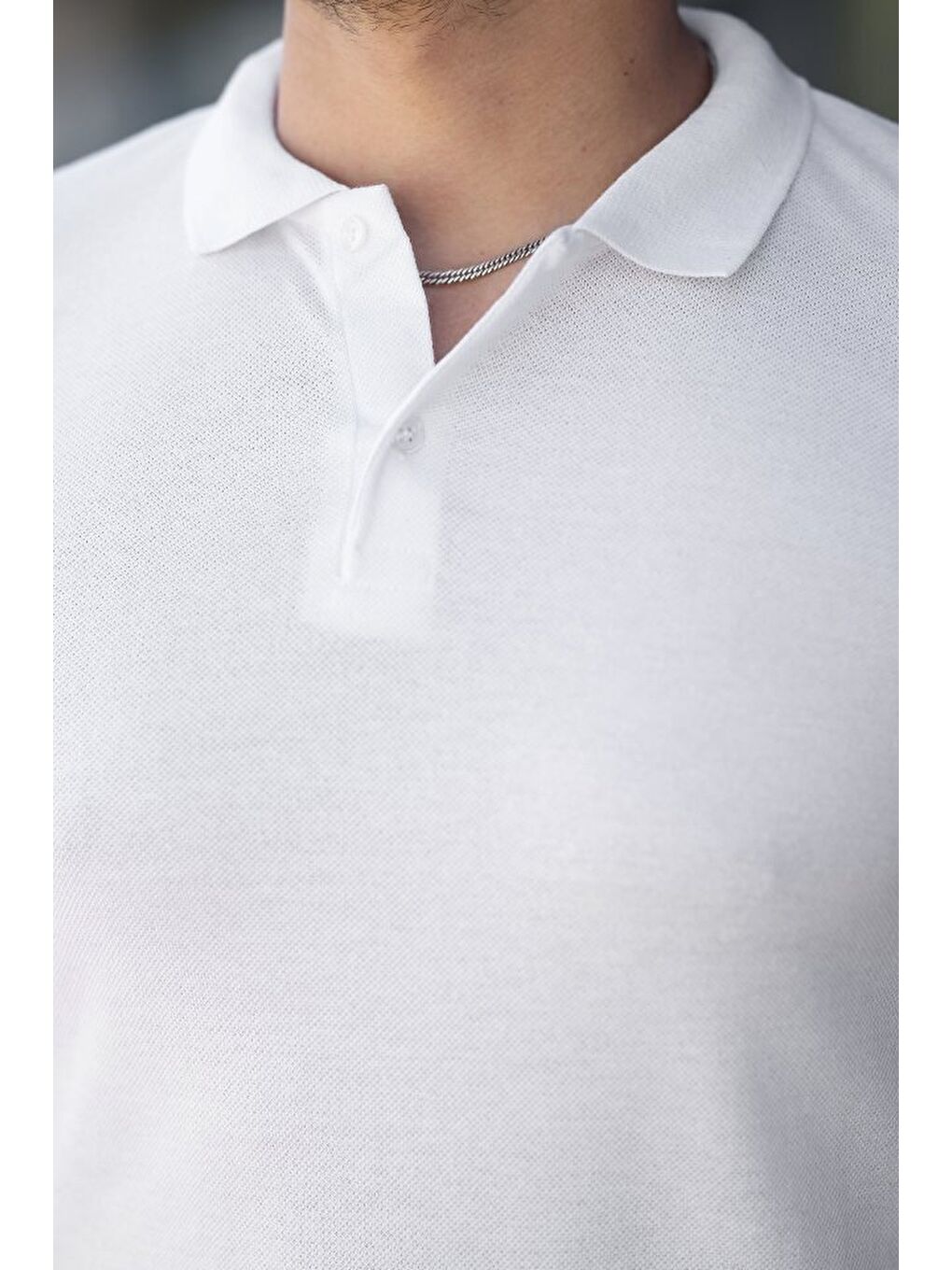 Beyaz Erkek Kısa Kollu Yakalı Tişört-2