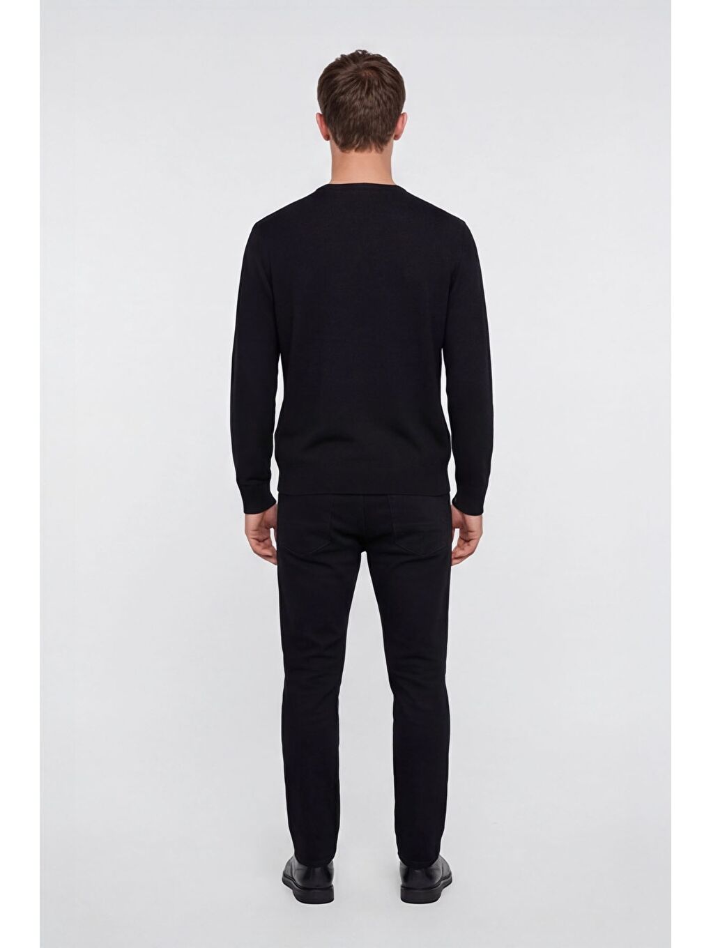 Erkek Siyah Normal Kesim Regular Fit Yünlü Bisiklet Yaka Triko Kazak-2