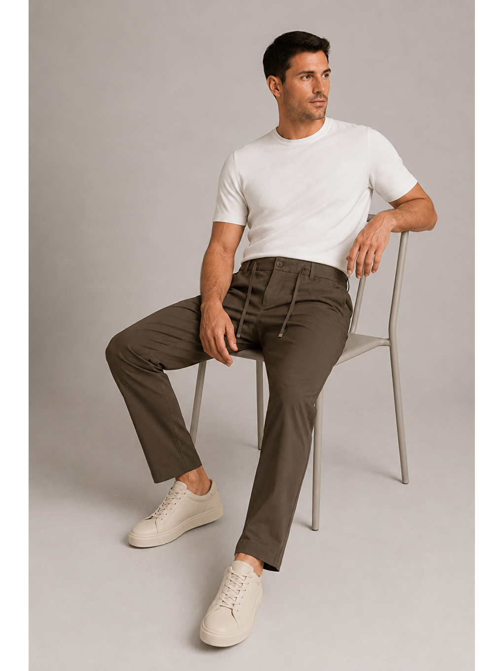 Erkek Beli Lastikli Comfort Fit Pantolon Haki 0170ddngr-5