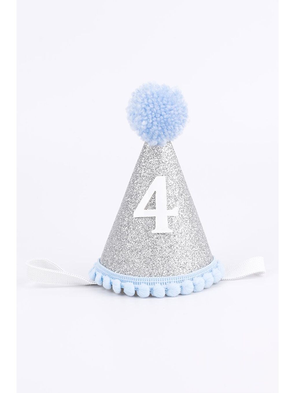 Mavi 4 Yaş Ponponlu Huni Doğum Günü Tacı