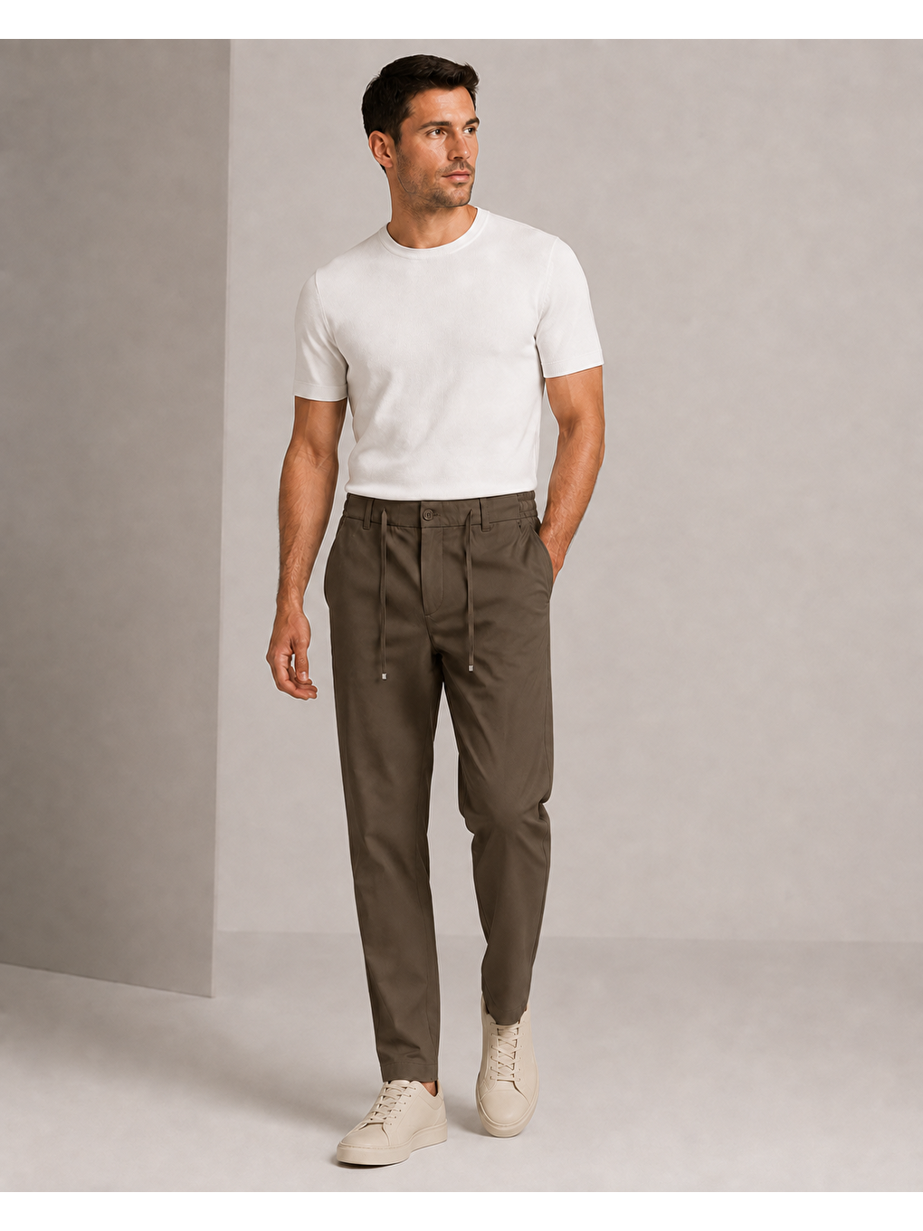 Erkek Beli Lastikli Comfort Fit Pantolon Haki 0170ddngr-6