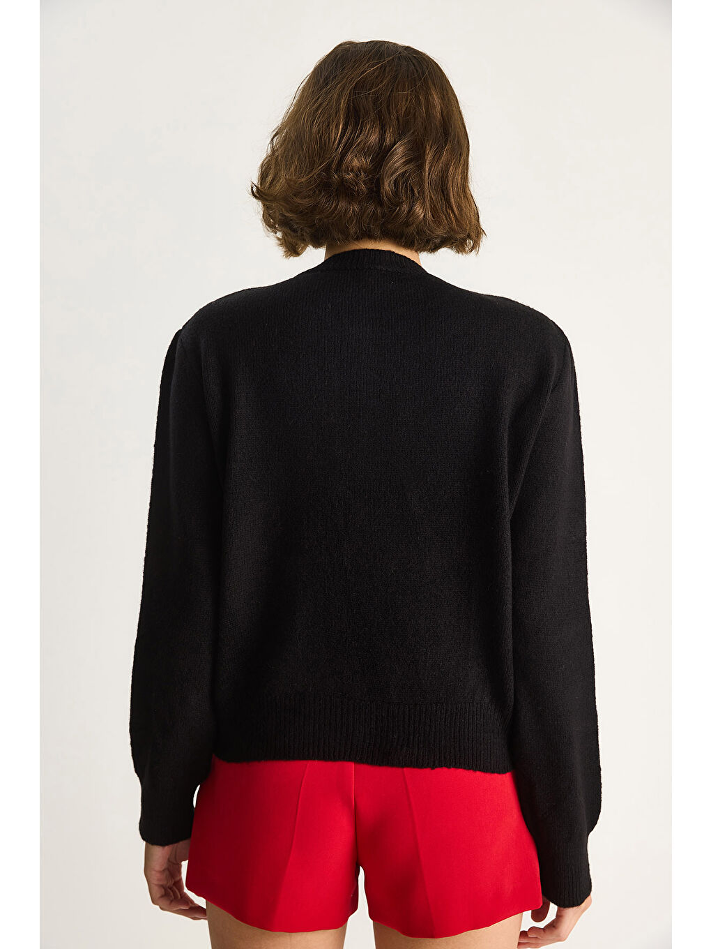 Siyah Kadın Kalp Düğmeli Triko Hırka-6