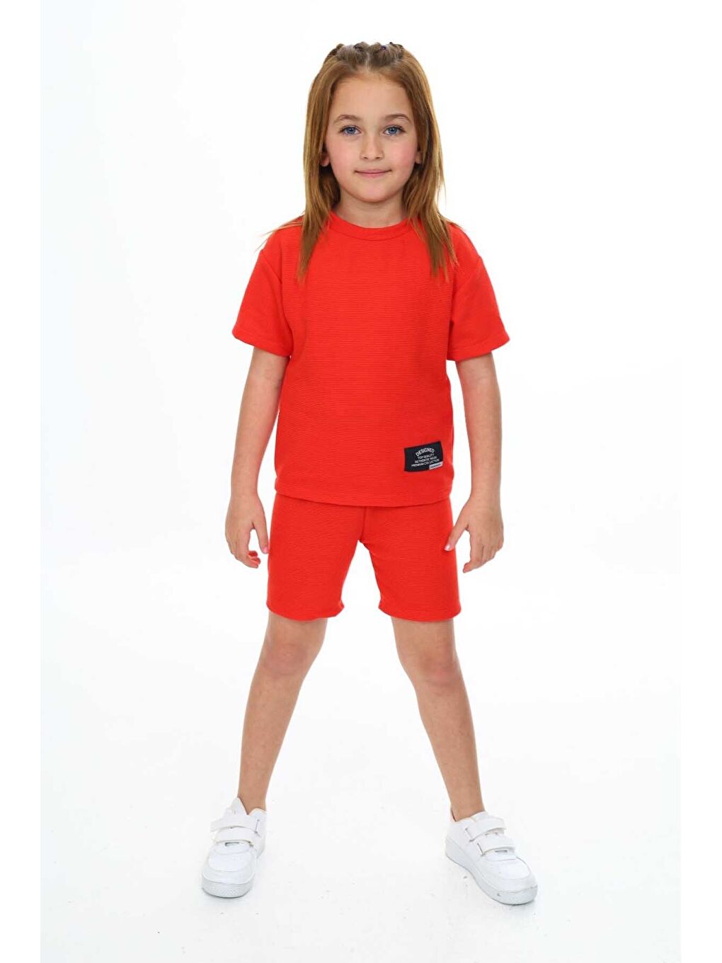 Turuncu Bisiklet Yaka Şortlu Kız Çocuk Şortlu Takım-1