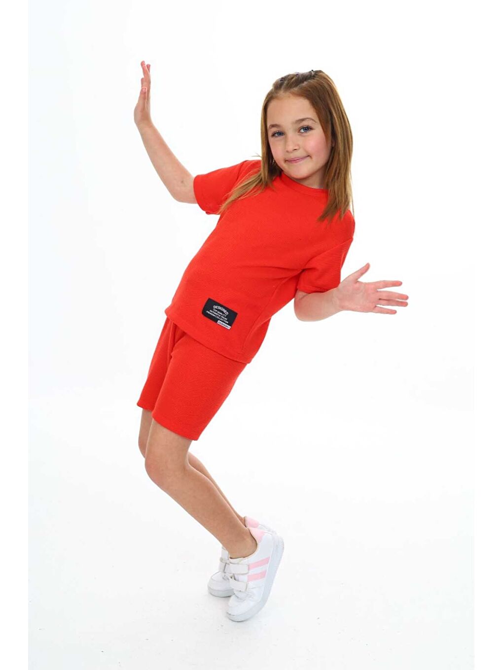 Turuncu Bisiklet Yaka Şortlu Kız Çocuk Şortlu Takım-2