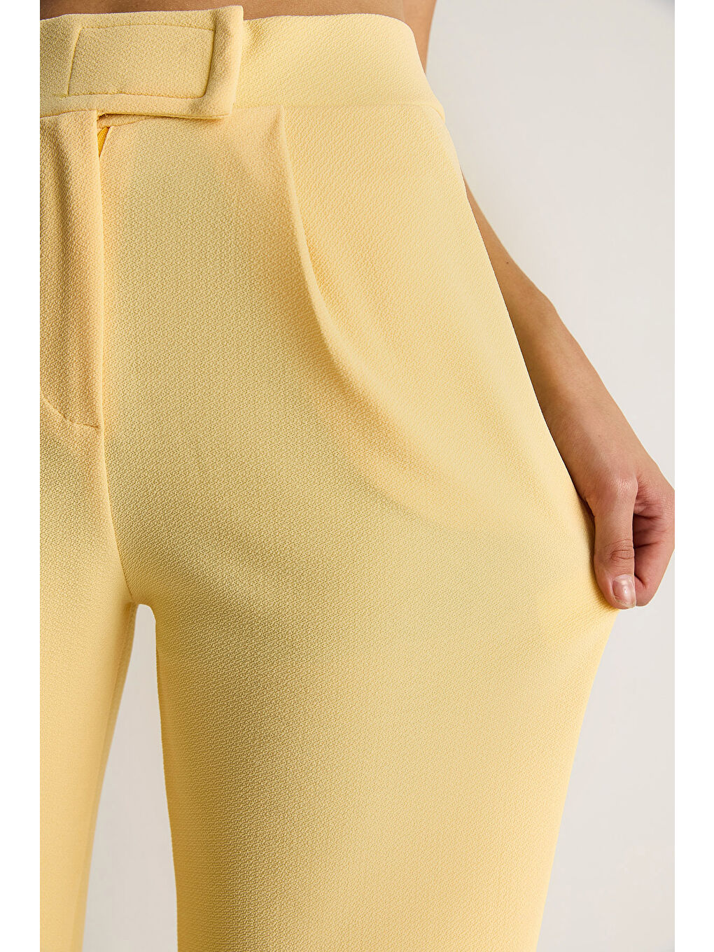 Sarı Kadın Beli Cırtlı Rahat Palazzo Pantolon-5