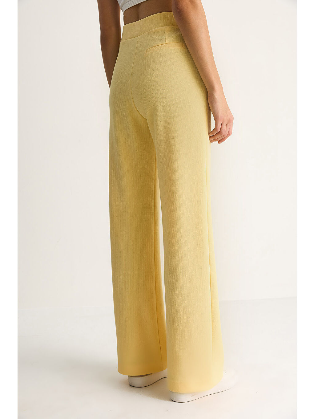 Sarı Kadın Beli Cırtlı Rahat Palazzo Pantolon-6