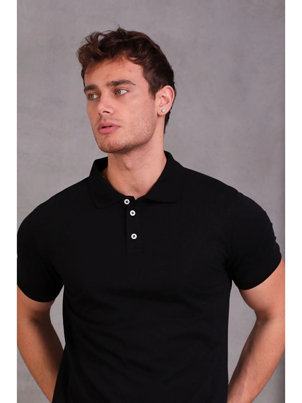 Siyah Erkek Slim Fit Pamuklu Yumuşak Doku Nefes Alan Kumaş Yakalı Tişört
