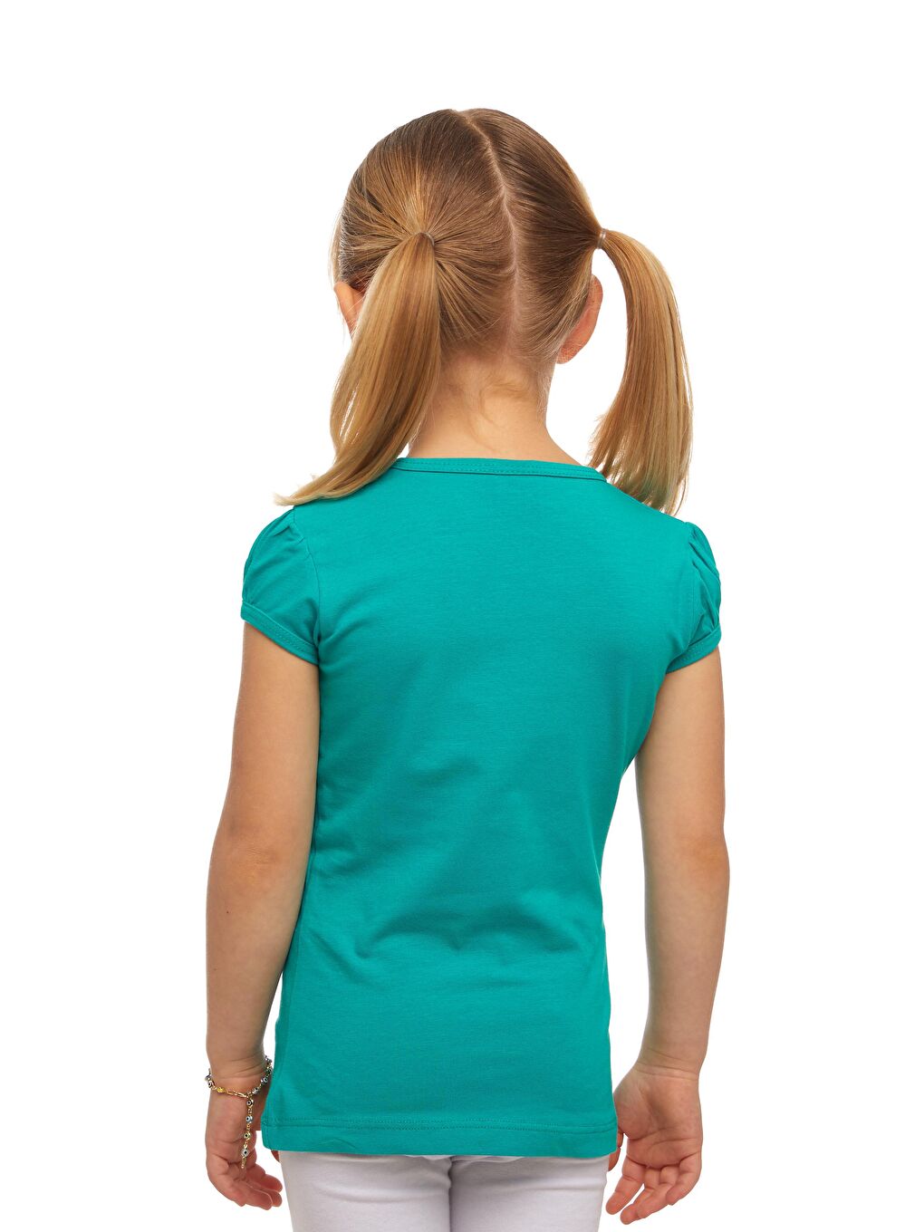 Açık Petrol Kız Çocuk Kısa Kollu Basıc Tişört-2