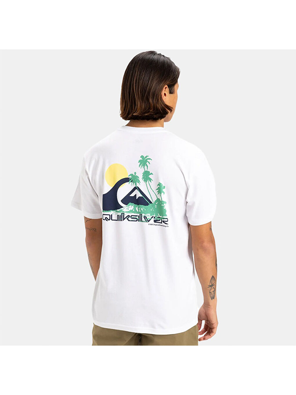 Palm Lines Erkek Beyaz Yuvarlak Yaka Tişört-1