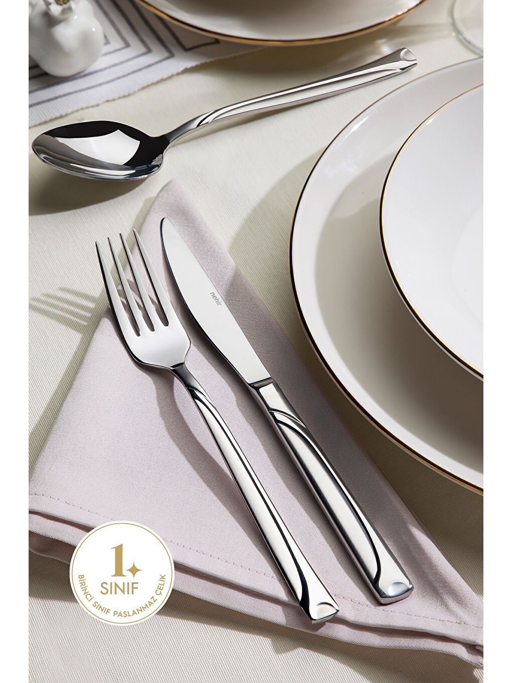 Gri Fiesta Saten 12 Kişilik 84 Parça Deri Kutulu Çatal Kaşık Bıçak Takımı-3