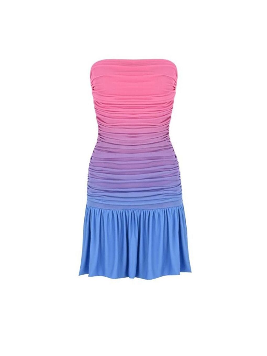 Pembe Mavi Straplez Degrade Mini Elbise