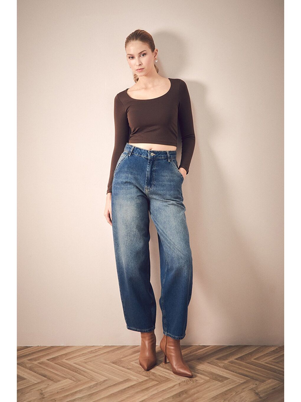 Lacivert Fermuarlı Şalvar Jean Pantolon