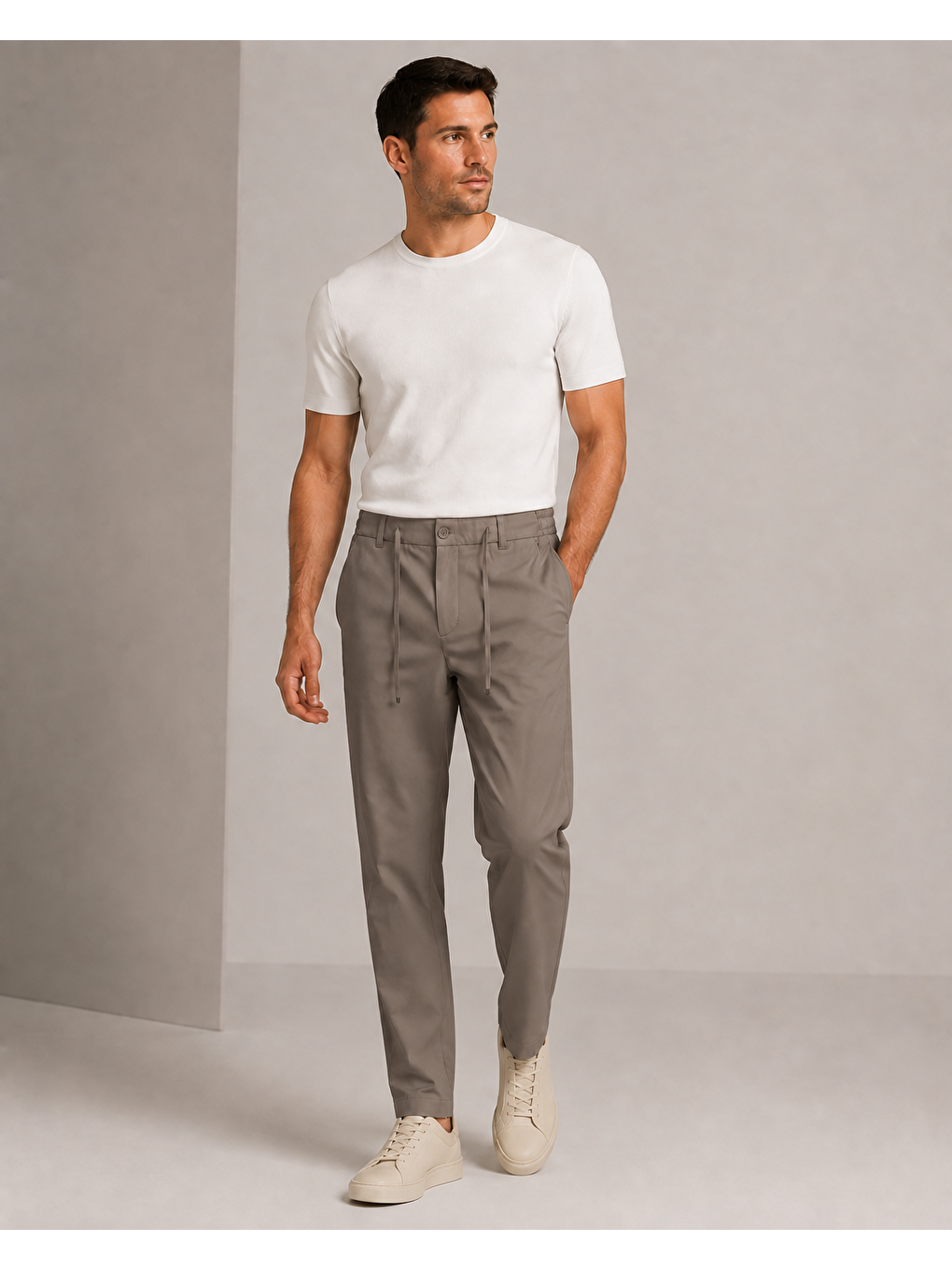 Bej Erkek Beli Lastikli Comfort Fit Pantolon Vizon 0170ddngr-5