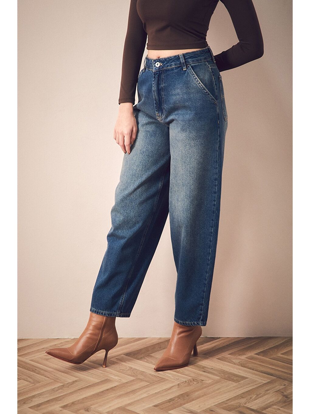 Lacivert Fermuarlı Şalvar Jean Pantolon-1