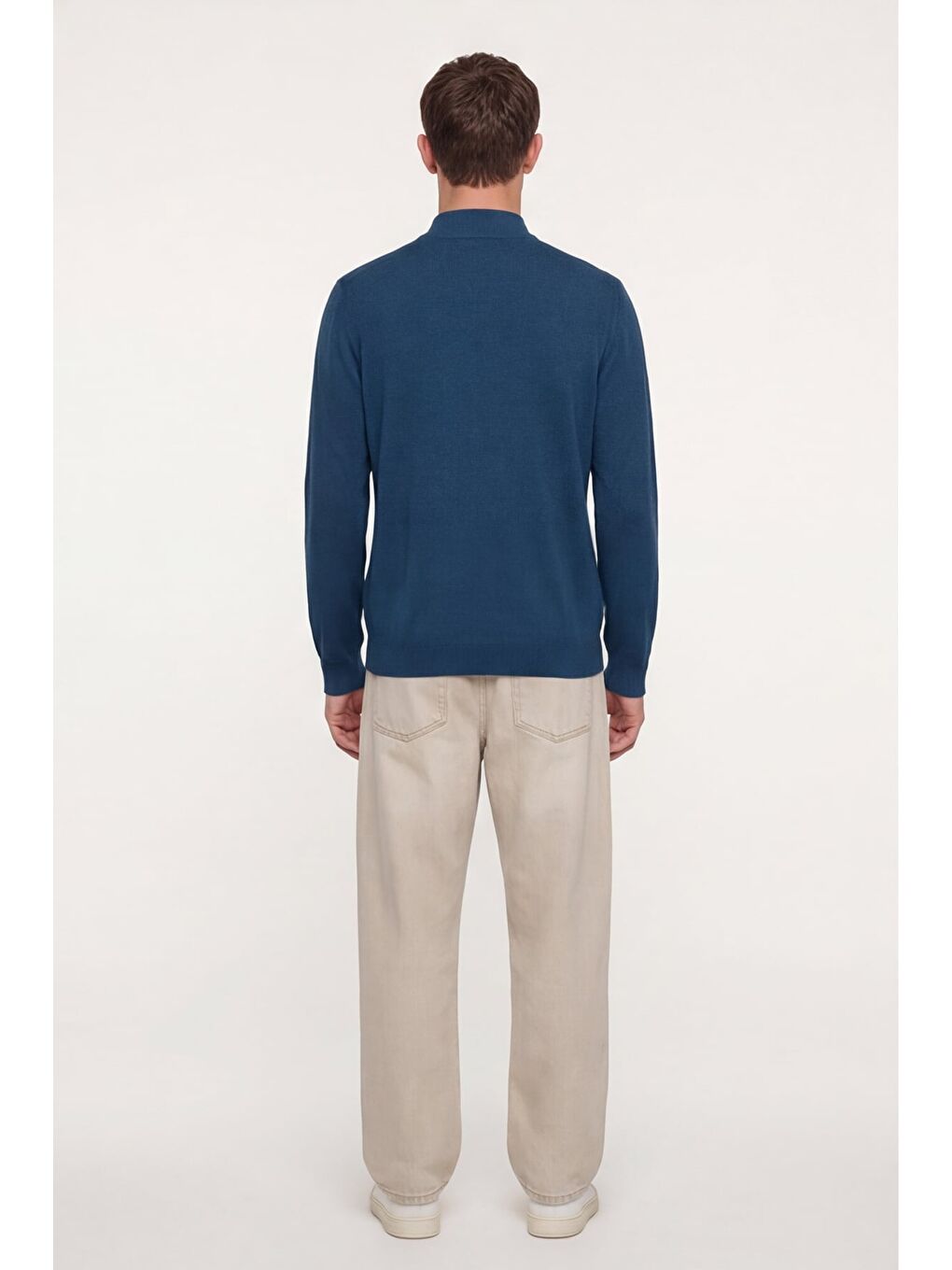 Erkek Petrol Dar Kesim Slim Fit Yünlü Yarım Balıkçı Yaka Triko Kazak-3