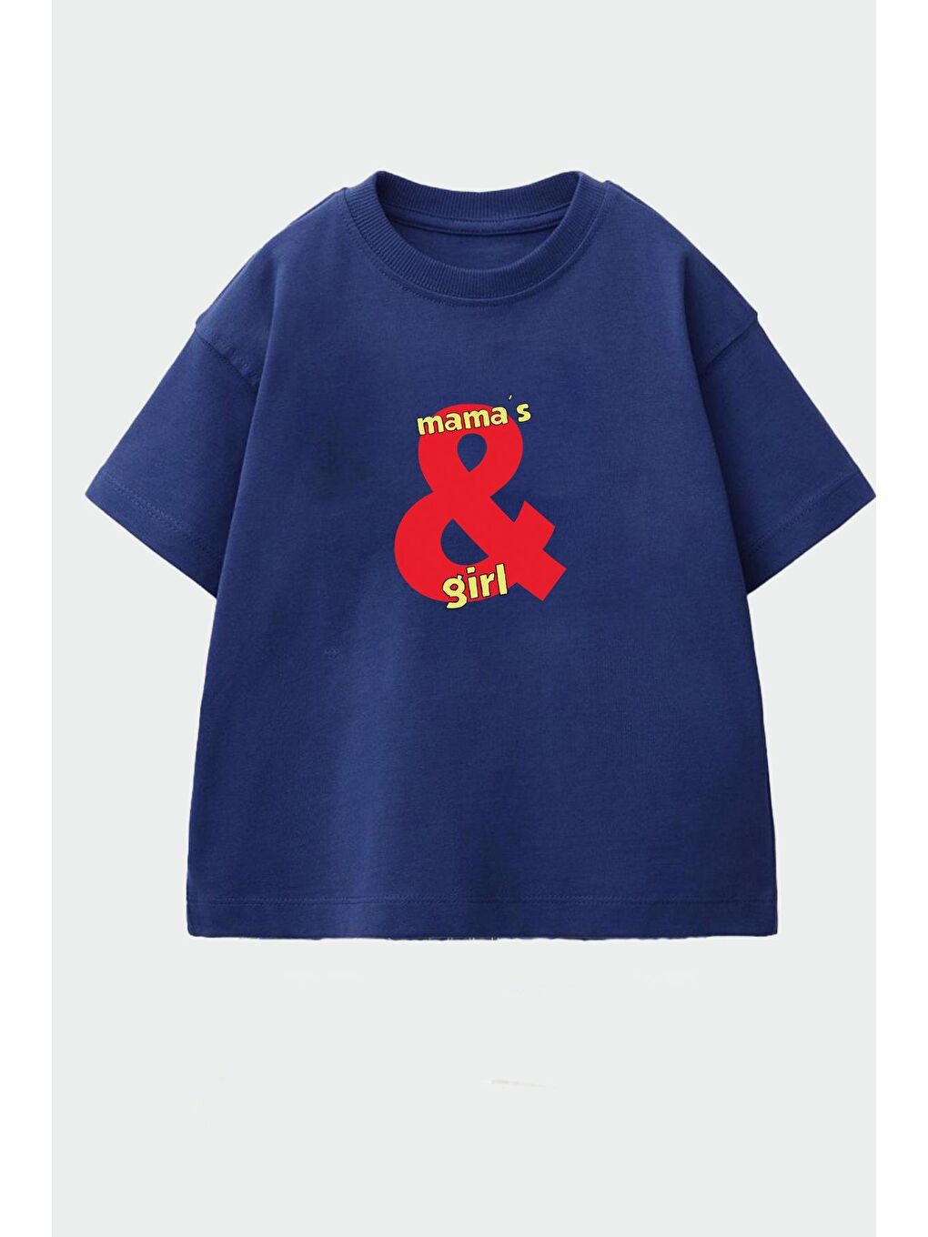 Lacivert Kız Çocuk Pamuklu Bisiklet Yaka Baskılı T-Shirt-1