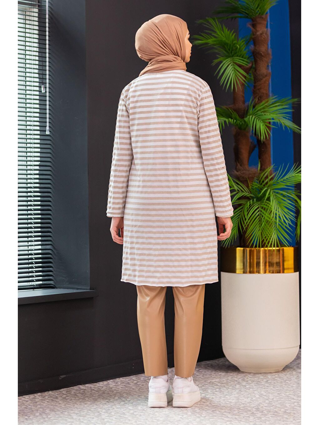 Bej Bisiklet Yaka Kadın Vizon Tunık - 3671-5