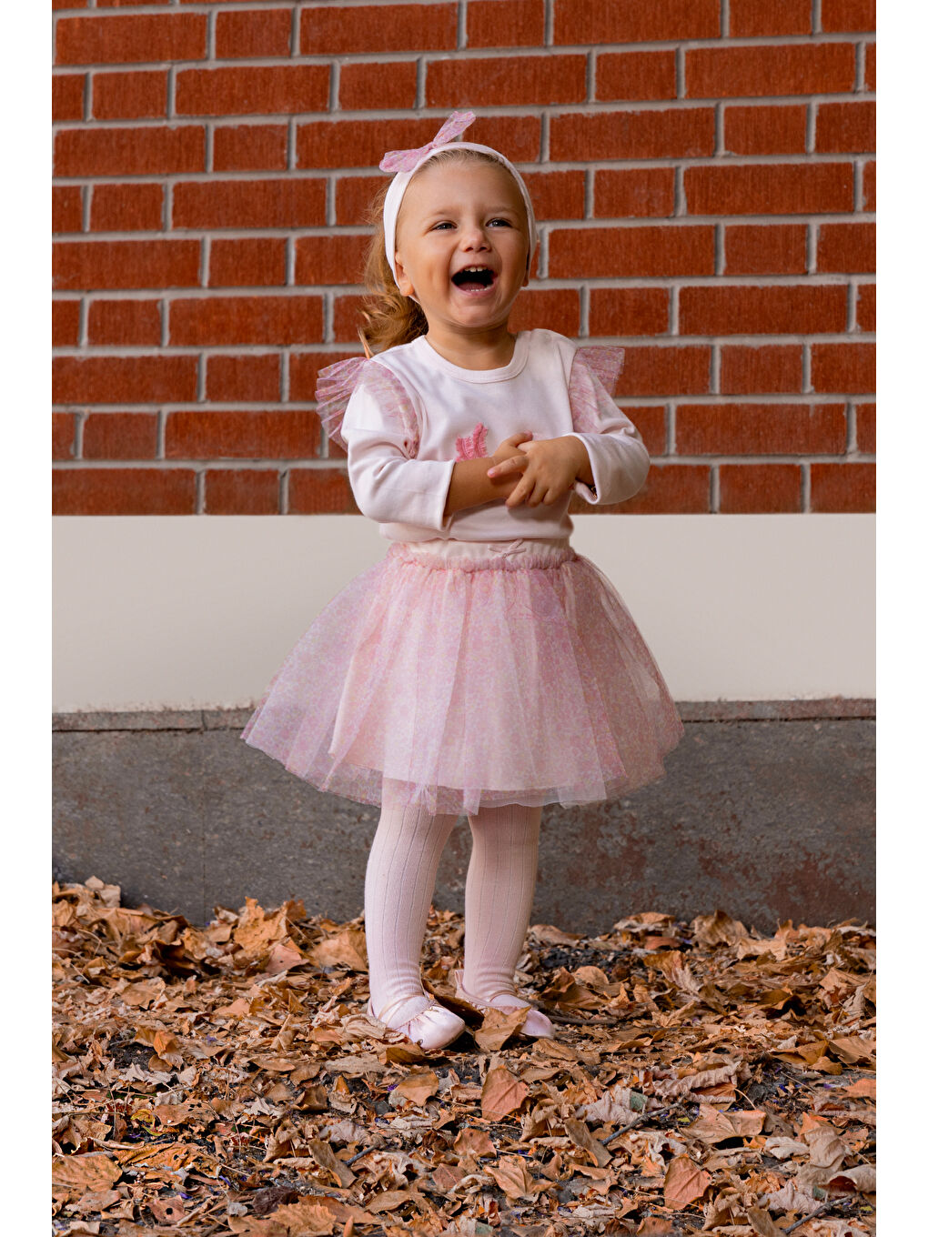 Pembe Çiçek Baskılı Tütü Etekli Kız Bebek Takım-1